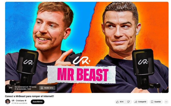 Cristiano Ronaldo y MrBeast. Foto: Tomado de You tube